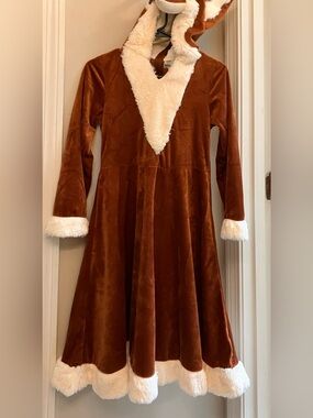 kids Handmade Red Fox Costume with Faux Fur Trim, Tail, Size 14